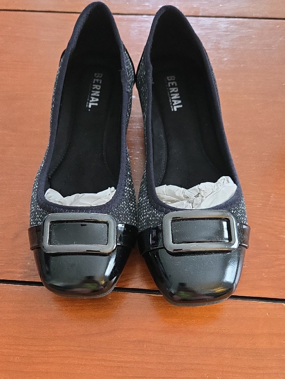 Black Patent Buckle Cap-Toe Women's Flats